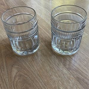 2 VTG ANCHOR HOCKING DIAMOND CUT CLEAR GLASSES